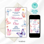 Butterfly Birthday Invitation Girl | Spring Floral Garden Party Invite | Editable Template | 1st Birthday Digital Download Printable