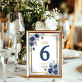 Editable Navy Blue Floral Table Number Template | Elegant Wedding Table Card | Printable Digital Download | Gold Border Table Sign | CJ004