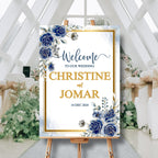 Editable Blue Floral Wedding Welcome Sign | Elegant Navy Gold Welcome Board | Printable Digital Download | Custom Wedding Decor| CJ004