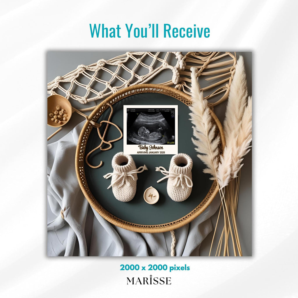 Boho Pregnancy Announcement Template | Editable Digital Baby Reveal Card | Minimal Elegant Gender Neutral Social Media Baby News