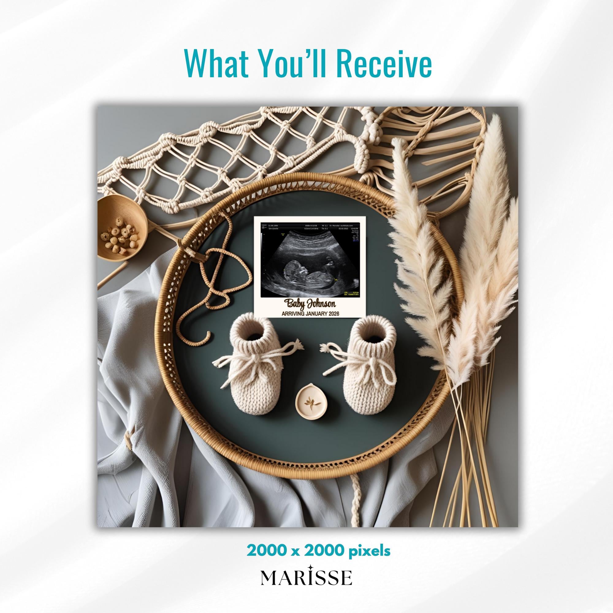 Boho Pregnancy Announcement Template | Editable Digital Baby Reveal Card | Minimal Elegant Gender Neutral Social Media Baby News