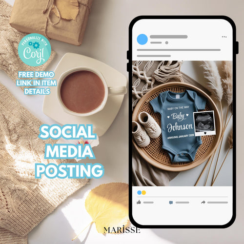 Baby Boy Pregnancy Announcement Template | Editable Digital Baby Reveal | Boho Minimal Gender Neutral Baby News | Social Media Card