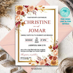Editable Elegant Floral Wedding Invitation | Burgundy & Blush Invite | Digital Wedding Invitation Template | Digital Products | CJ005