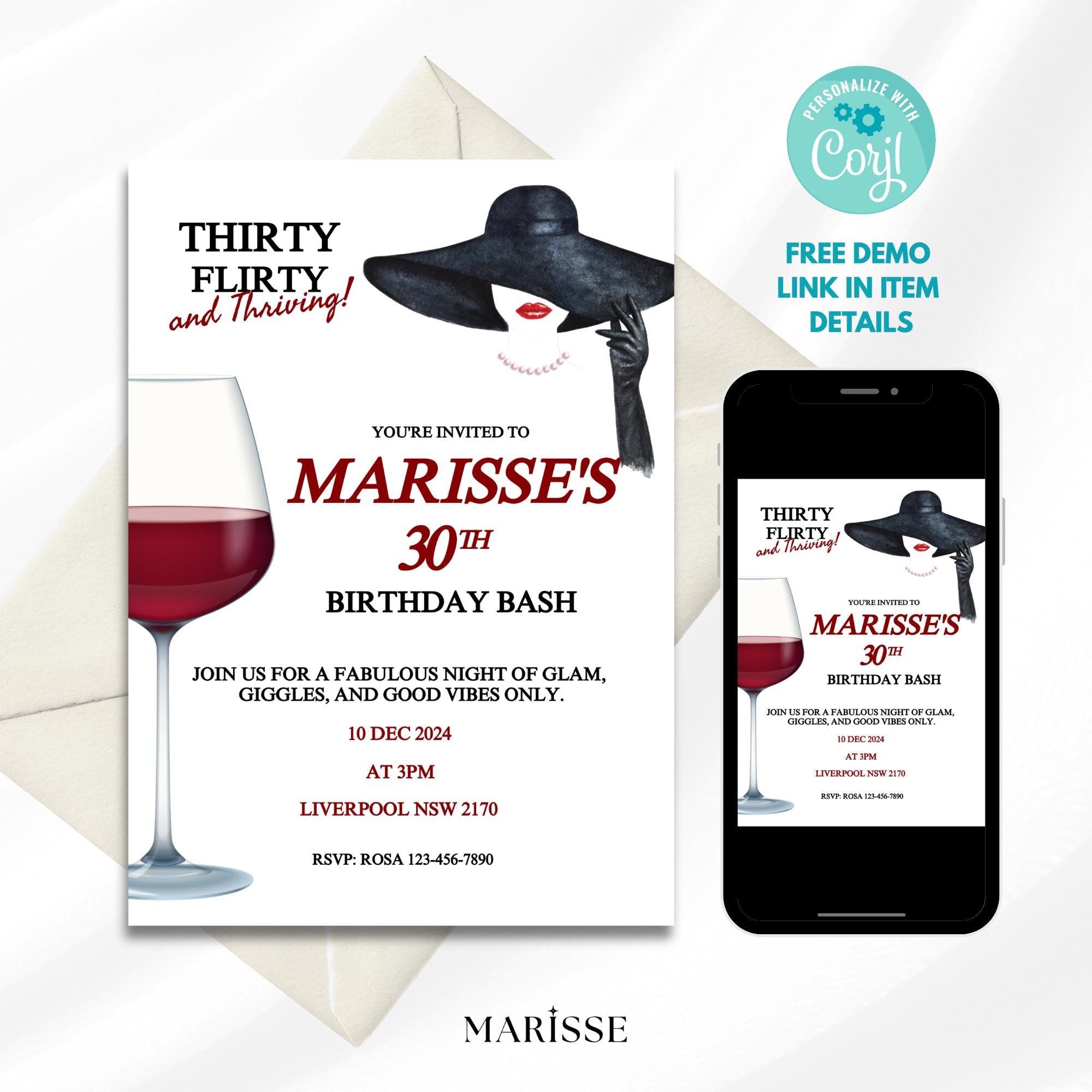 Red & Black 30th Birthday Invitation Template Elegant Digital Party Invite for Her Birthday Invite | 30th Birthday Digital Product