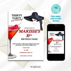 30th Birthday Invitation Red & Black Martini Theme Party Invite Digital Download Birthday Card  Thirty and Thriving Template