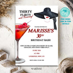 30th Birthday Invitation Red & Black Martini Theme Party Invite Digital Download Birthday Card  Thirty and Thriving Template