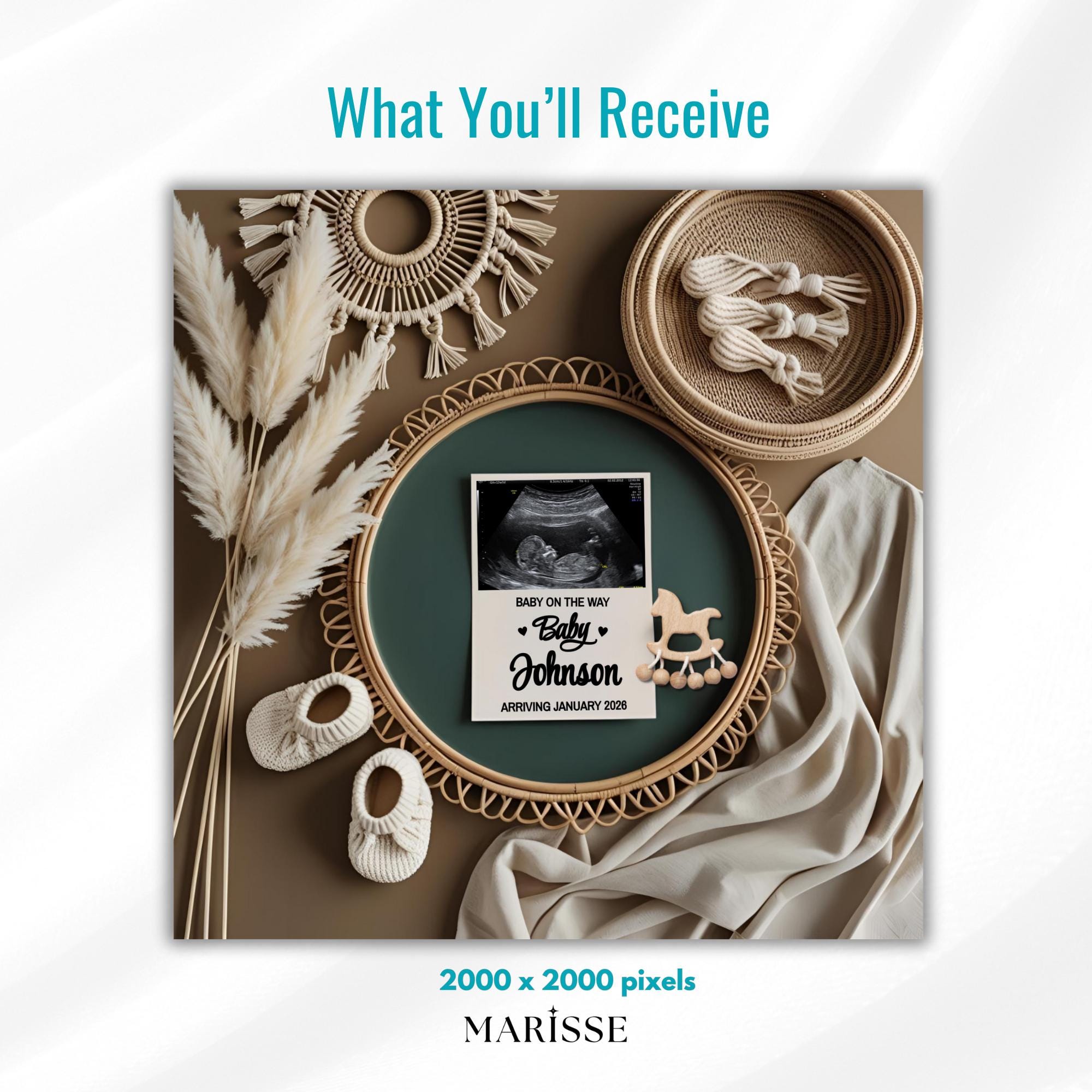 Boho Pregnancy Announcement Template Editable Digital Baby Reveal Card Minimal Gender Neutral Social Media Baby News