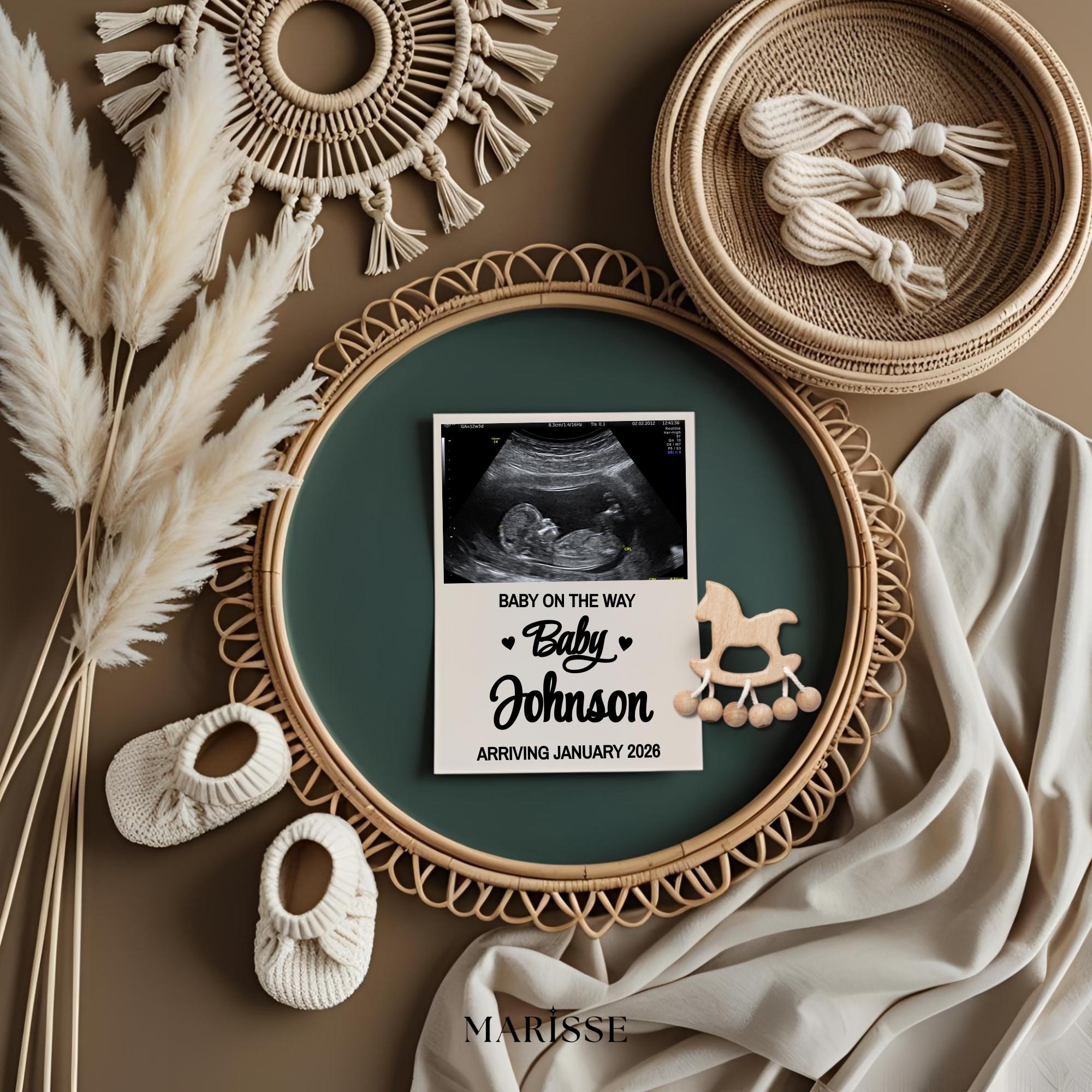 Boho Pregnancy Announcement Template Editable Digital Baby Reveal Card Minimal Gender Neutral Social Media Baby News