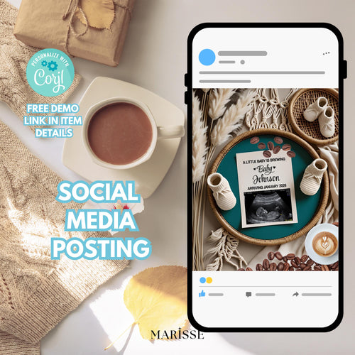 Boho Coffee Pregnancy Announcement Template, Baby is Brewing Baby Announcement, Editable Digital Download, Social Media Pregnancy Reveal