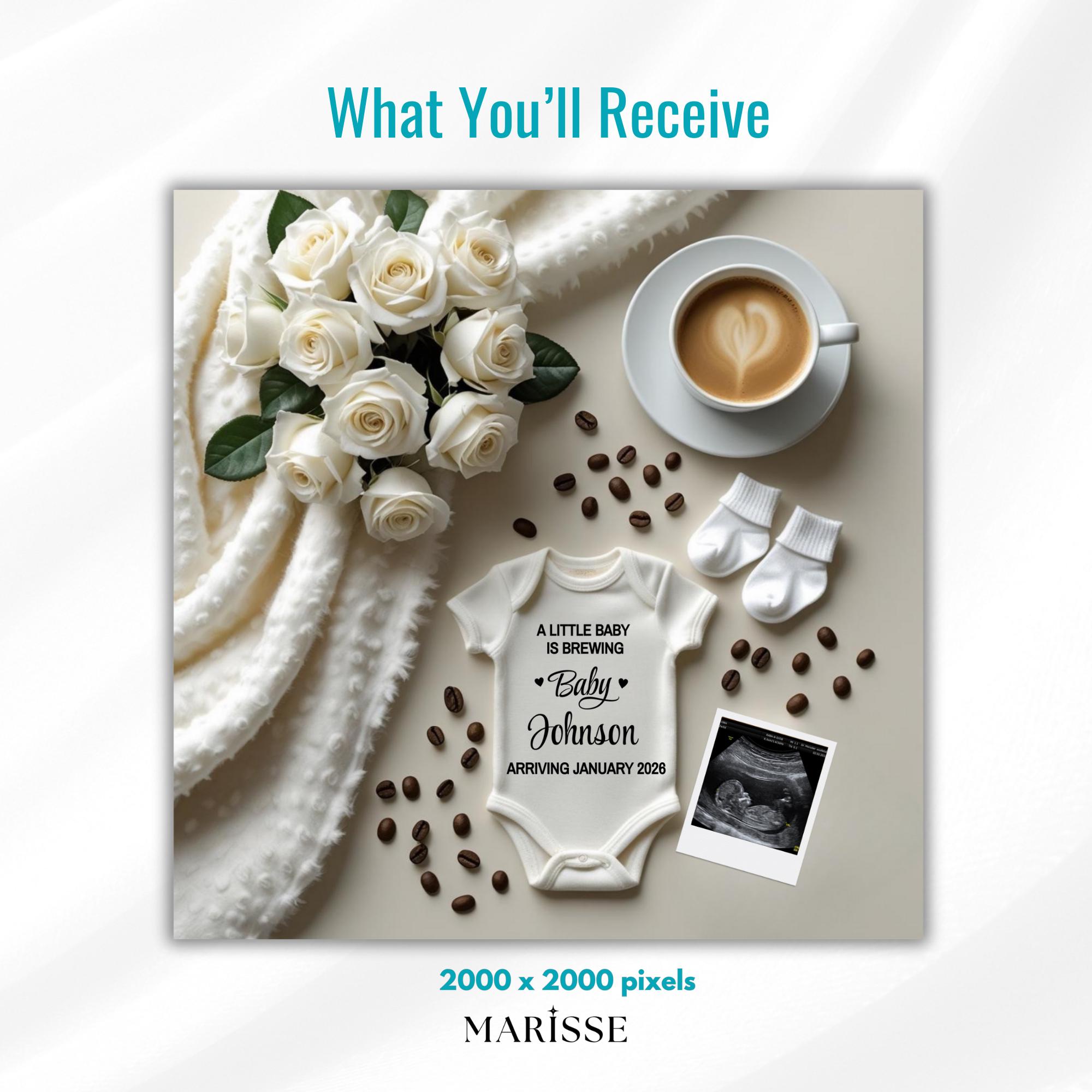 Coffee Pregnancy Announcement Template, A Little Baby is Brewing Baby Announcement, Editable Digital Download, Social Media Pregnancy Reveal
