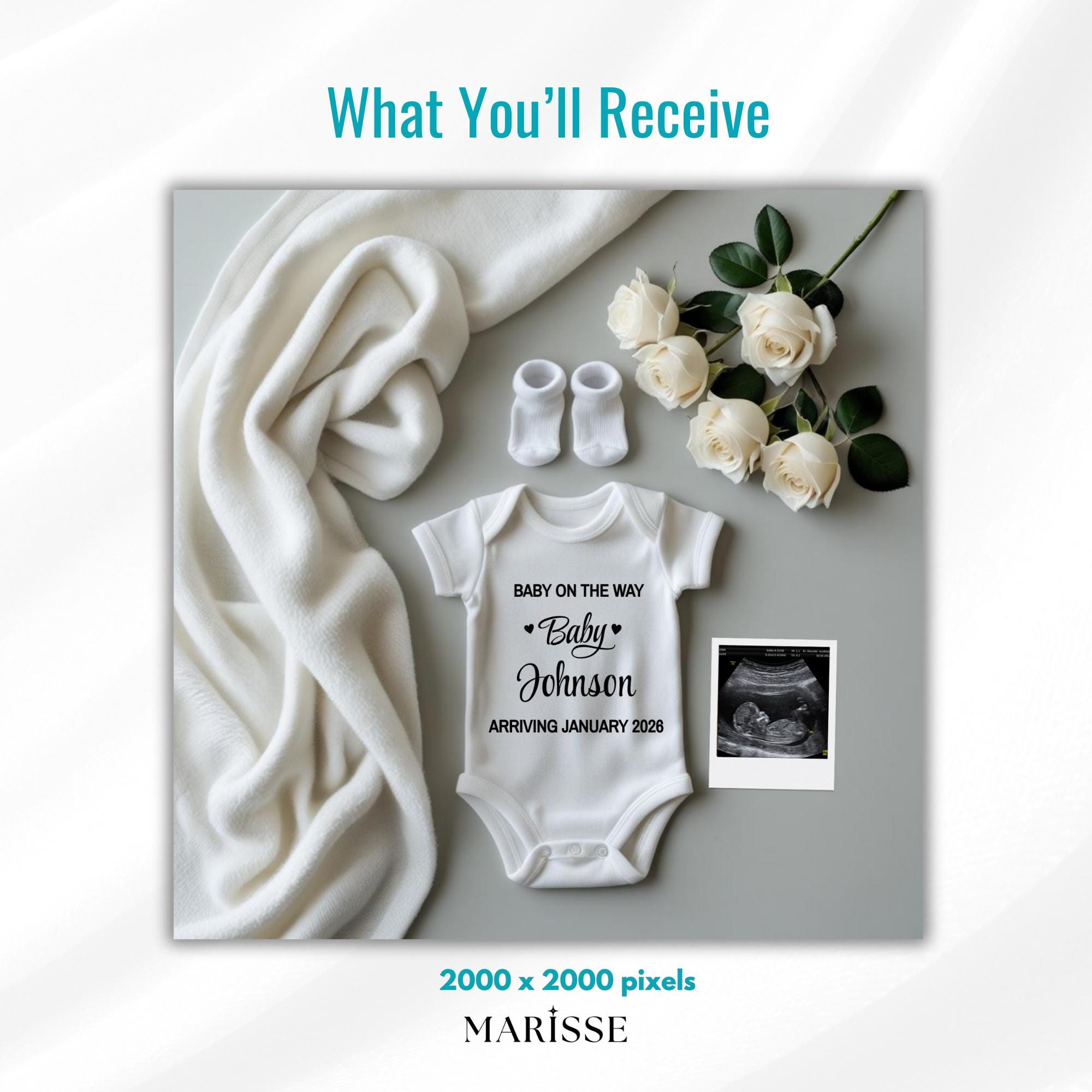 Baby On The Way Pregnancy Announcement Template | Modern Minimalist Baby Reveal | Editable Digital Download | Social Media Announcement