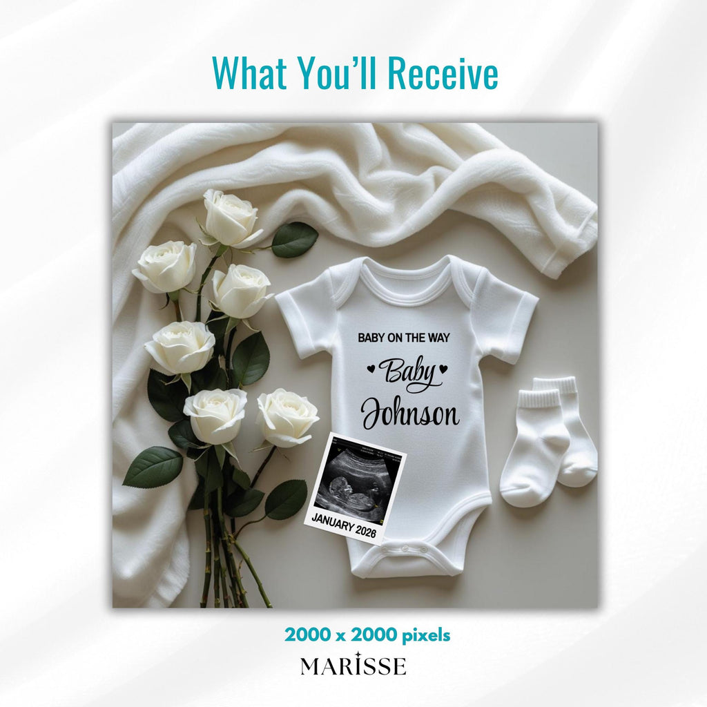 Pregnancy Announcement Template | Baby On The Way Baby Announcement | Neutral Minimalist Editable Digital Download | Social Media Post