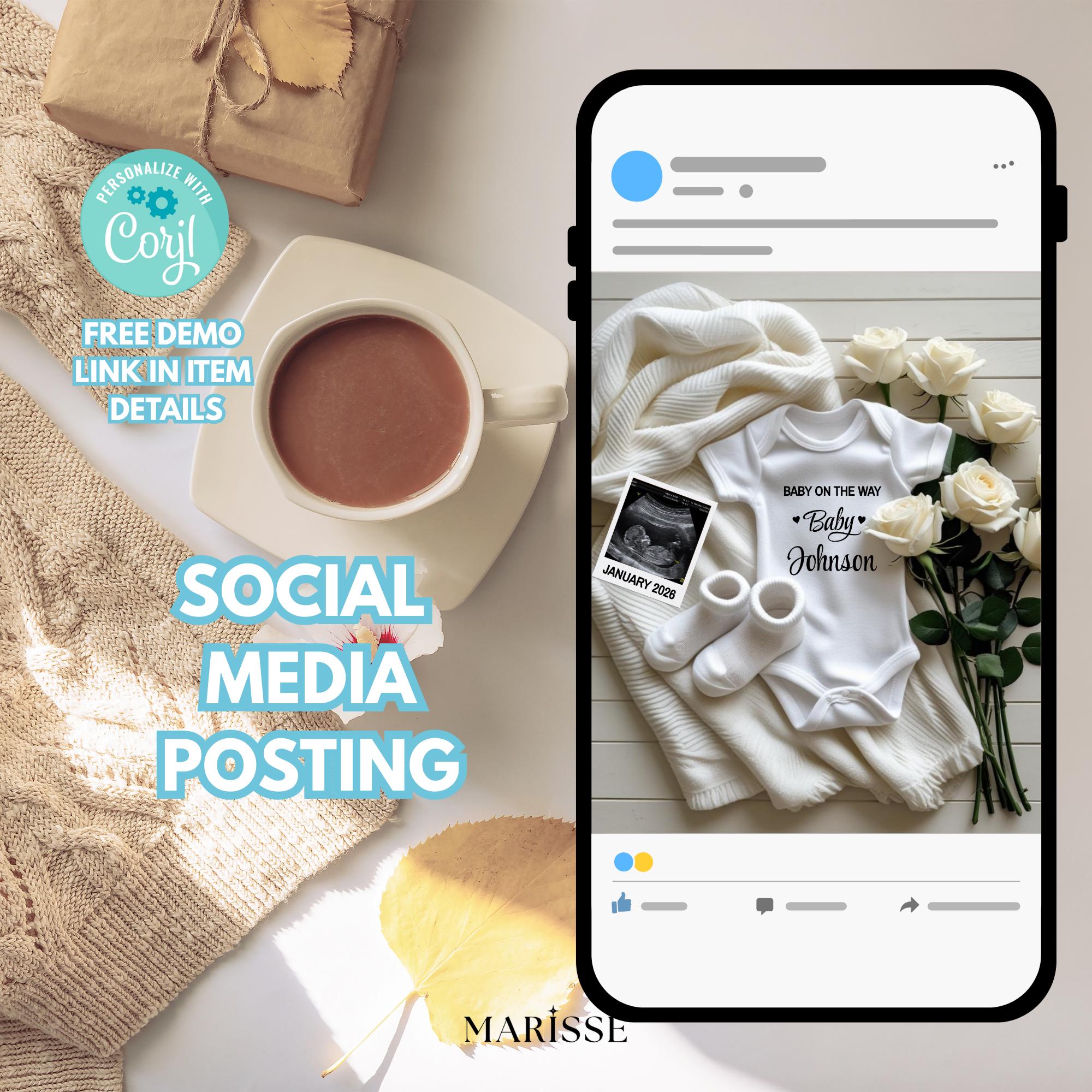 Baby On The Way Pregnancy Reveal | Editable Announcement Template | Neutral Modern Baby Announcement | Digital Download for Social Media