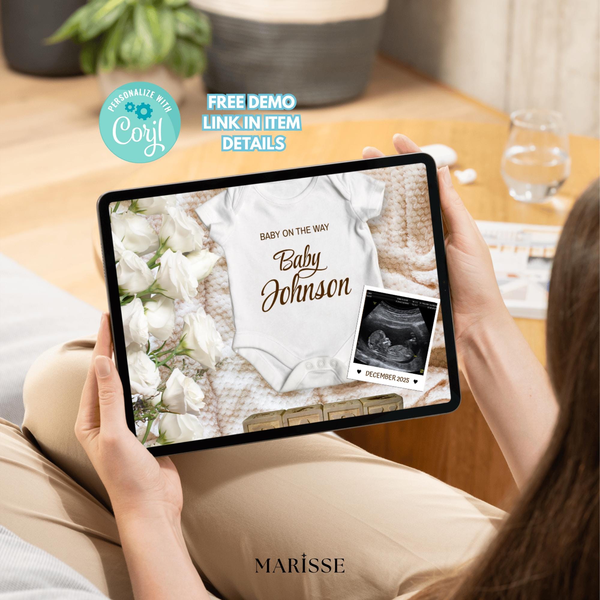 Custom Digital Baby Announcement Template Editable Pregnancy Reveal with Ultrasound Minimalist Gender Neutral Baby Reveal Card