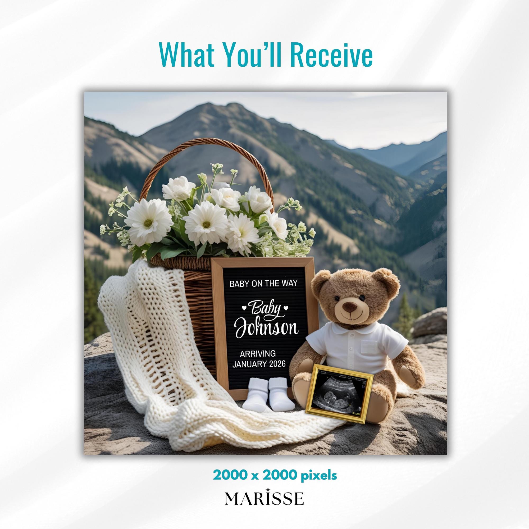 Pregnancy Announcement Template Editable Neutral Baby Reveal Digital Ultrasound Photo Custom Social Media Post Instant Download