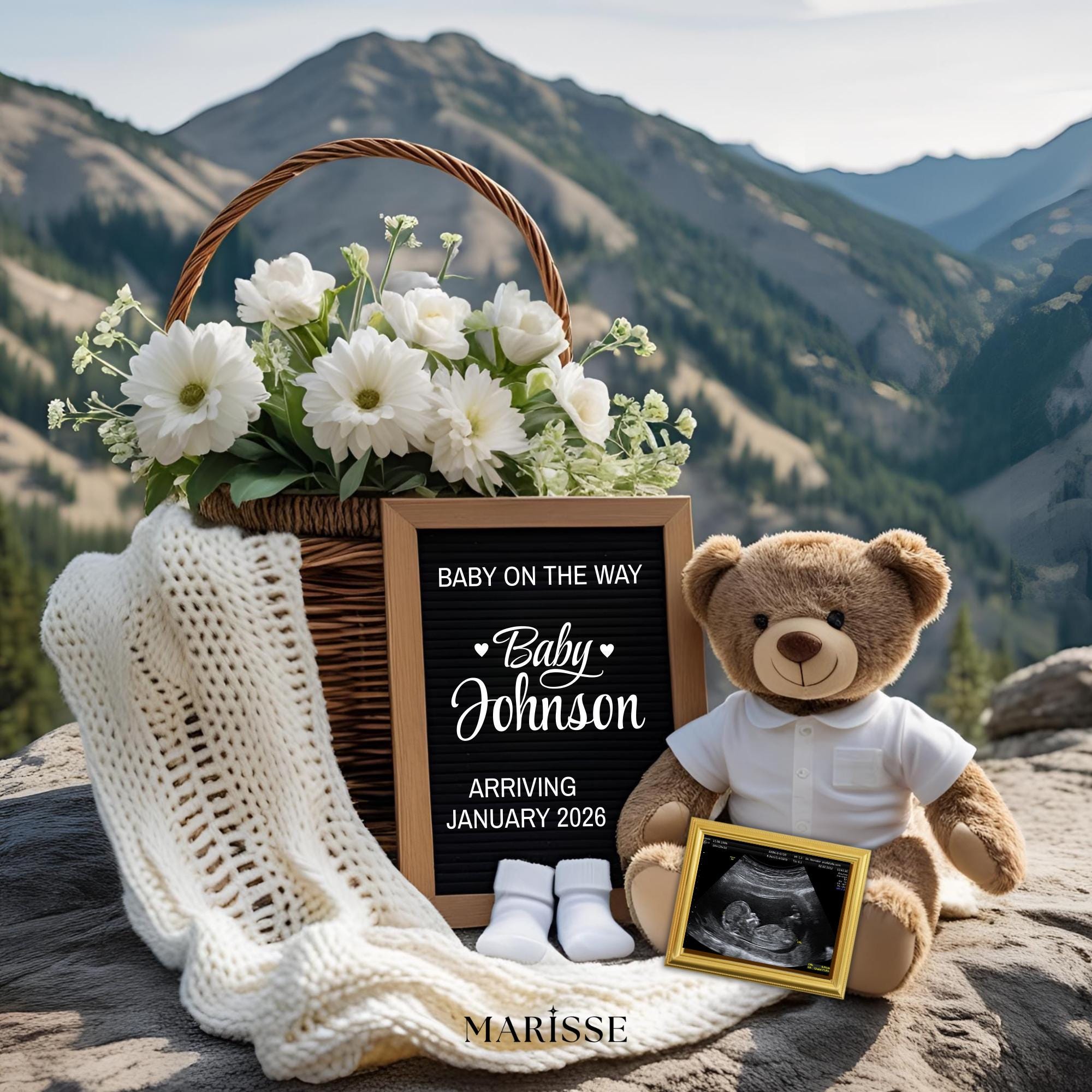 Pregnancy Announcement Template Editable Neutral Baby Reveal Digital Ultrasound Photo Custom Social Media Post Instant Download