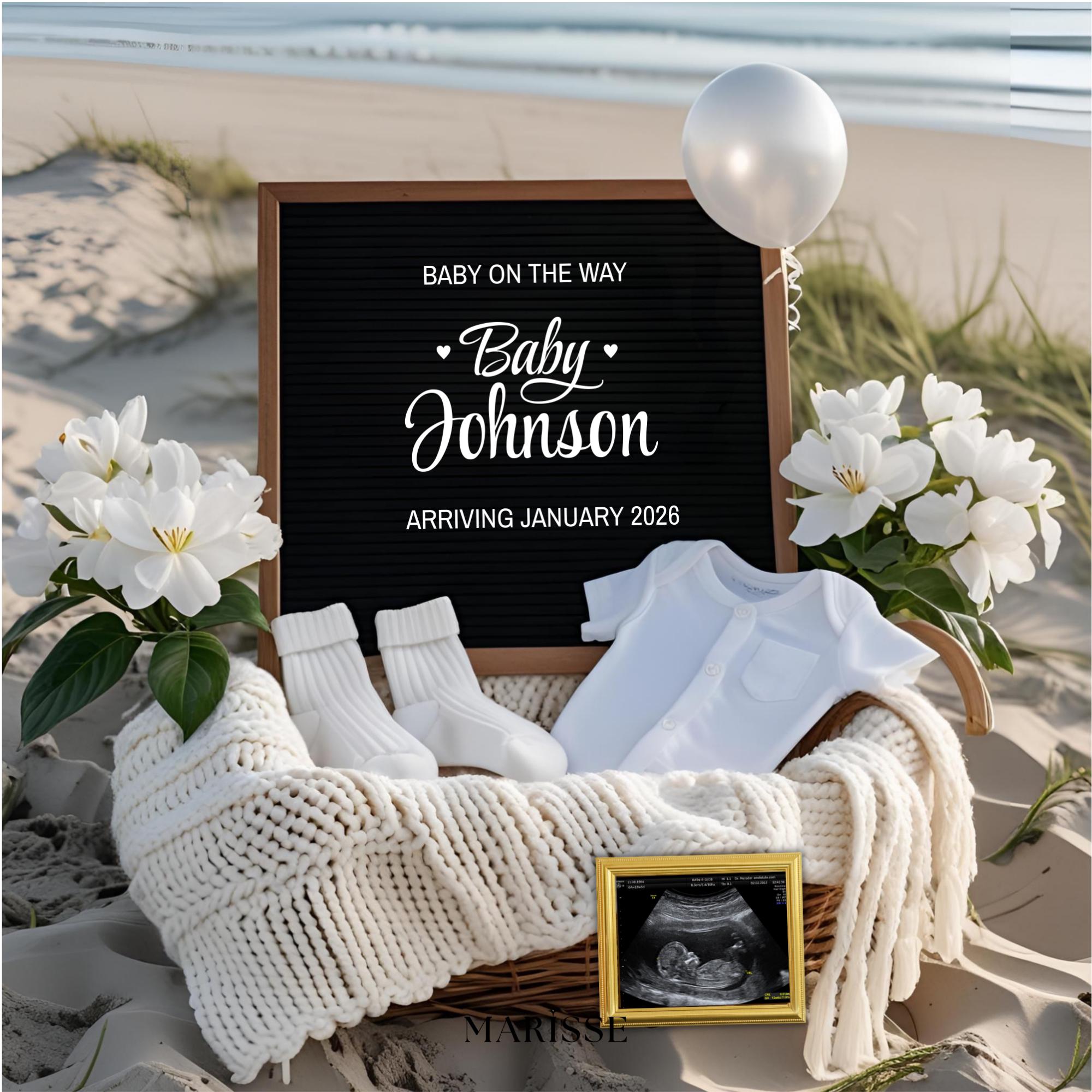 Pregnancy Announcement Template Beach Baby Reveal Social Media Post Editable Digital Download for Birth Announcement  Baby Coming Soon
