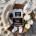 Pregnancy Announcement Template Digital Download Neutral Baby Reveal Social Media Post Editable Ultrasound and Baby Details Beach Theme