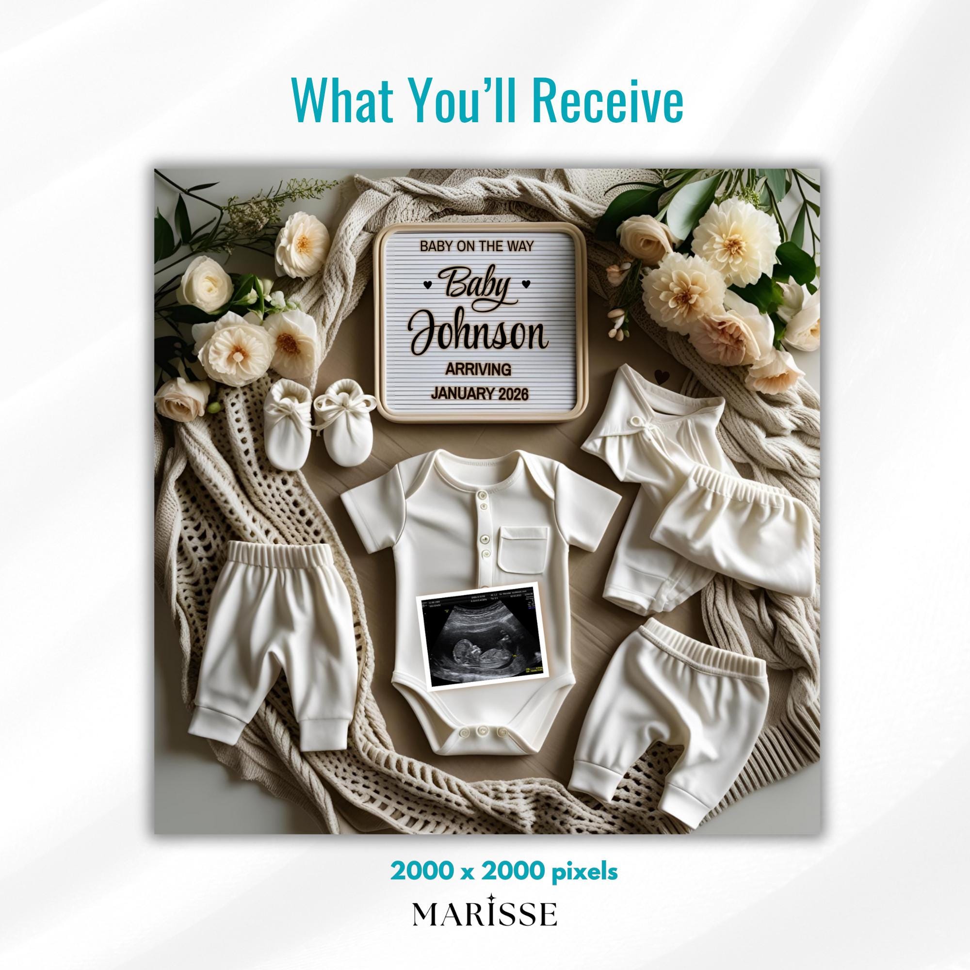 Digital Pregnancy Announcement for Social Media | Editable Baby Reveal with Ultrasound | Modern Gender-Neutral Announcement Template