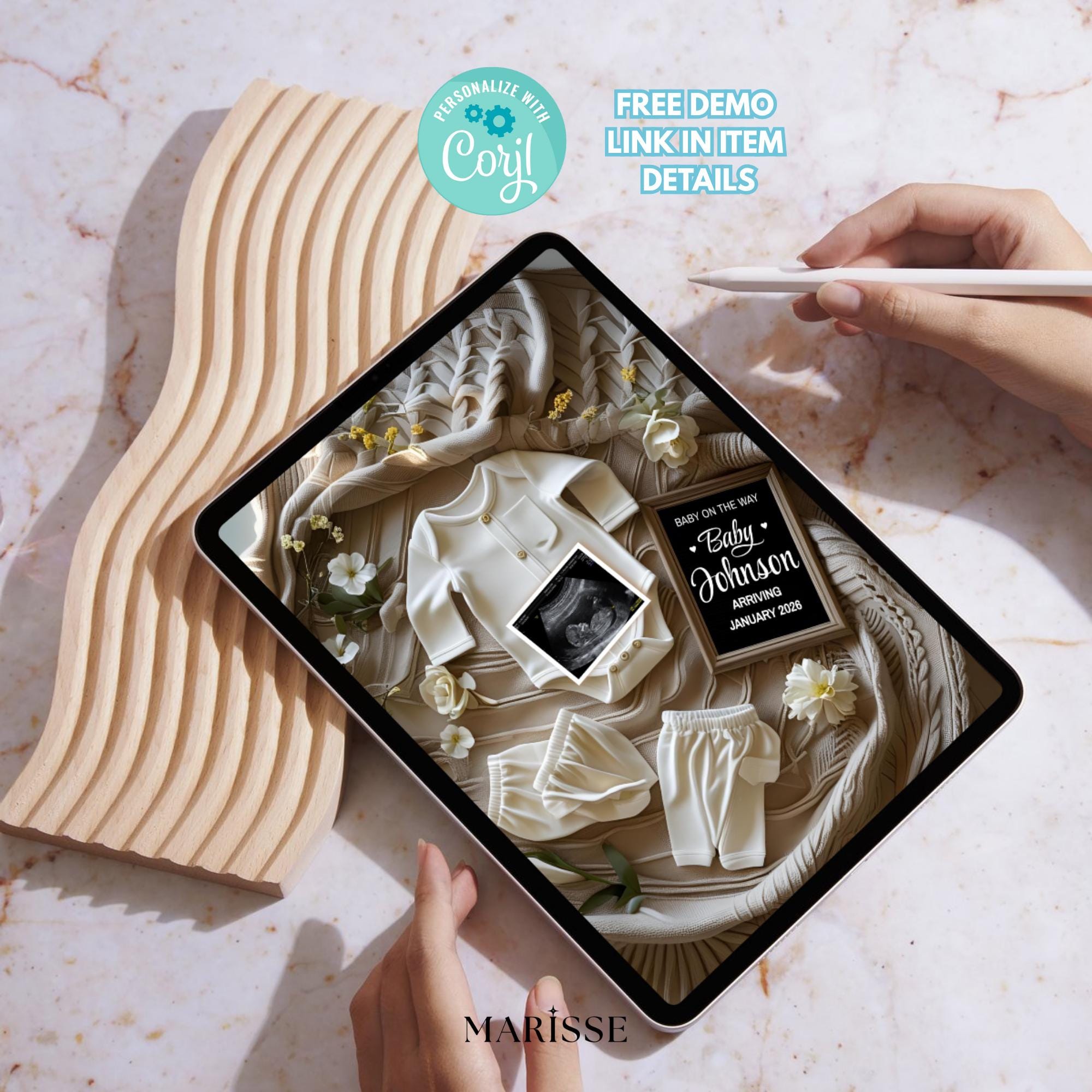 Baby Announcement Template with Ultrasound Photo | Neutral Pregnancy Reveal Sign | Editable Digital Download | Baby Coming Soon Card