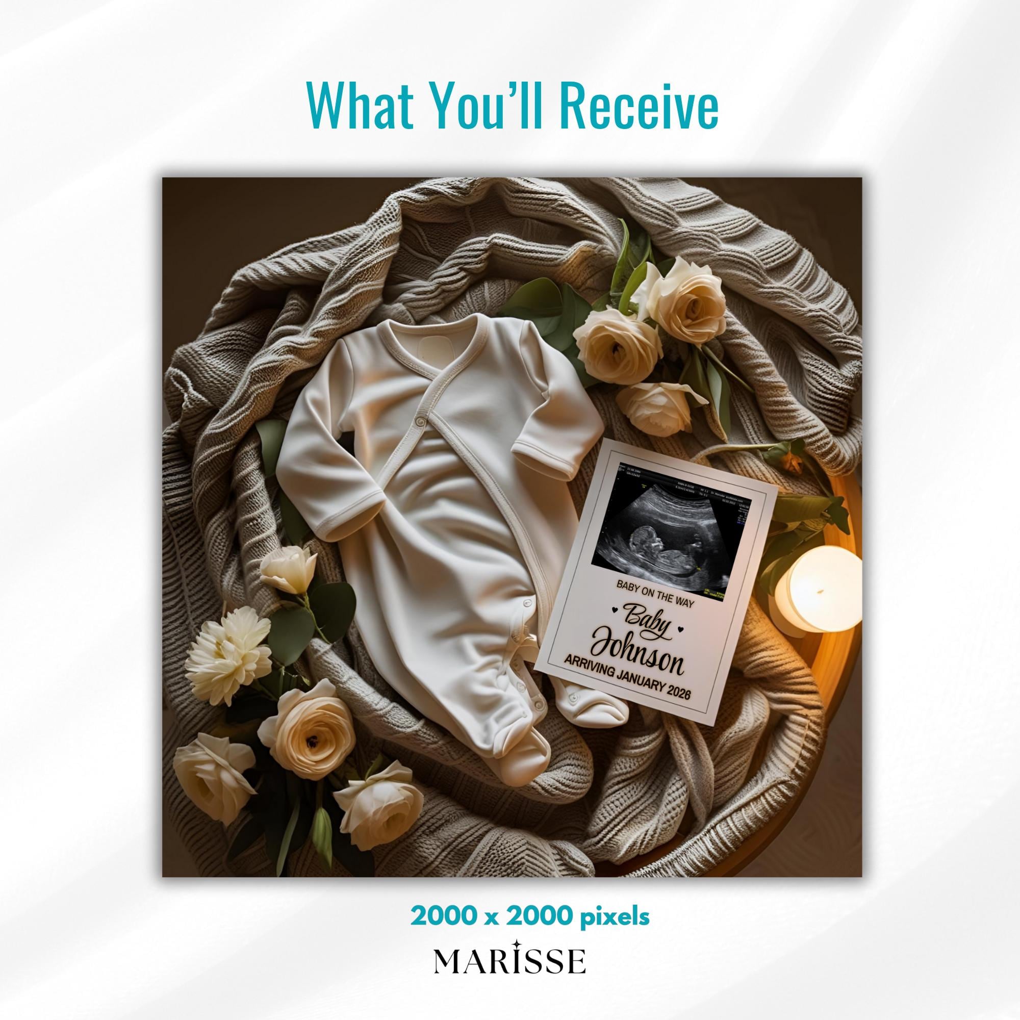 Minimalist Digital Pregnancy Announcement | Ultrasound Reveal Template | Editable Baby Announcement Card | Neutral Baby Reveal Sign