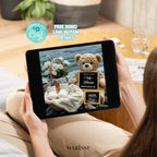 Beach Baby Announcement Template | Ultrasound Reveal with Ocean Background | Editable Digital Pregnancy Reveal | Floral Basket Baby Card