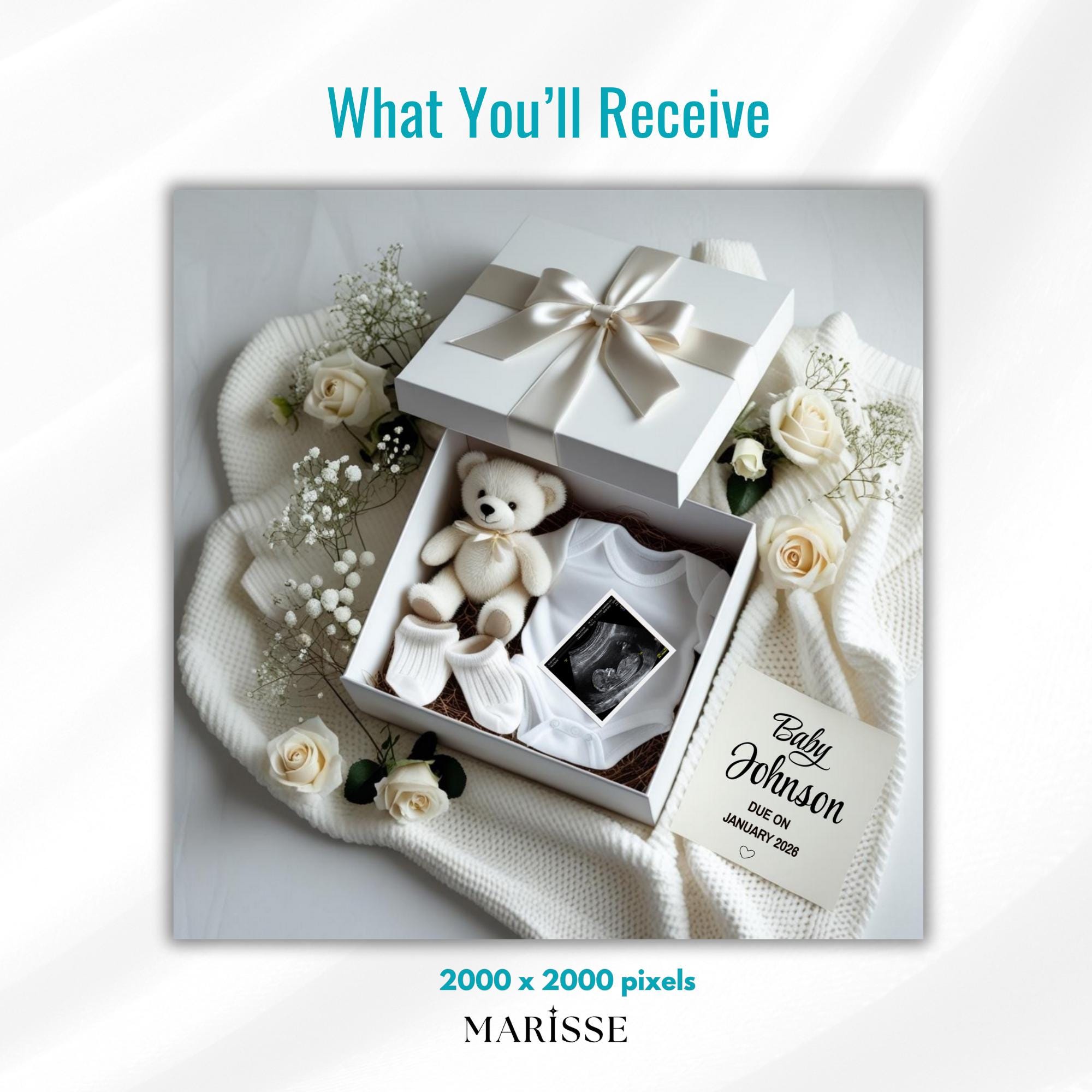 Pregnancy Announcement Gift Box Digital Download For Expecting Parents Baby Reveal Template With Ultrasound Photo And Editable Announcement