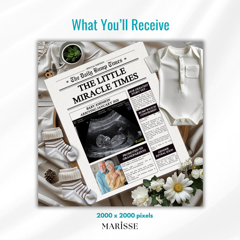 Promoted to Grandparents Newspaper Pregnancy Announcement Template | Digital Editable Baby Reveal | Miracle Baby Announcement
