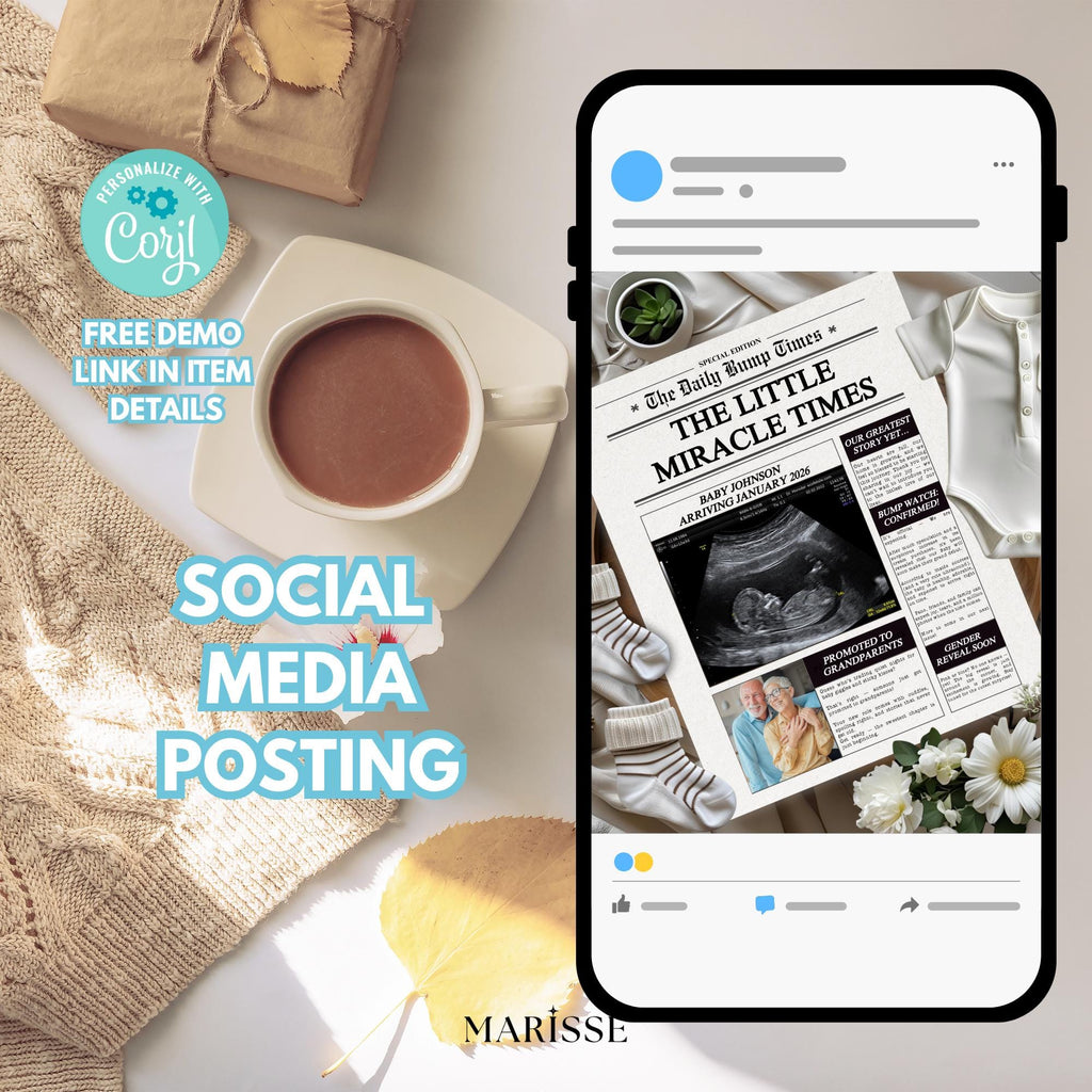 Promoted to Grandparents Newspaper Pregnancy Announcement Template | Digital Editable Baby Reveal | Miracle Baby Announcement