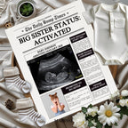 Promoted Sister Pregnancy Announcement Template | Digital Newspaper Baby Reveal | Sibling Baby Announcement | Promoted to Big Sister