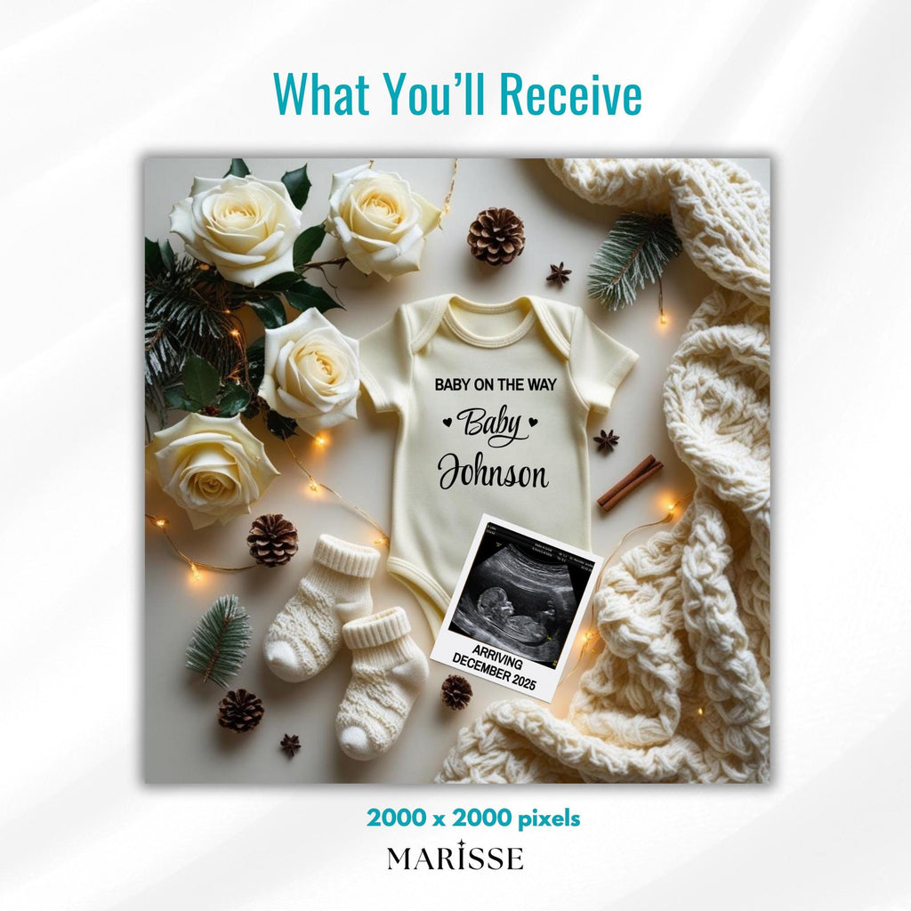 Christmas Winter Cozy Holiday Pregnancy Announcement Template For Expecting Parents Editable Digital Download Personalise Social Media Post