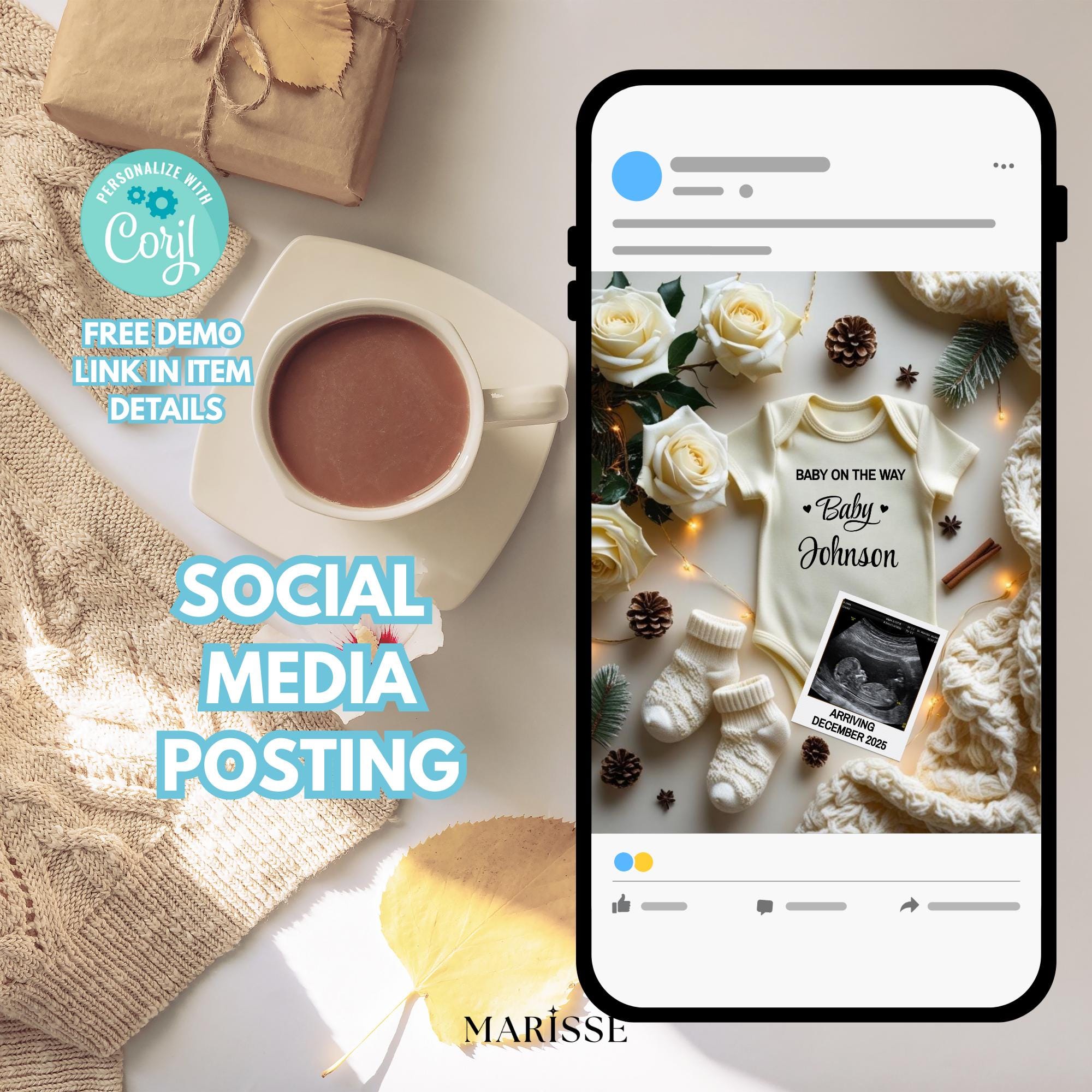 Christmas Winter Cozy Holiday Pregnancy Announcement Template For Expecting Parents Editable Digital Download Personalise Social Media Post