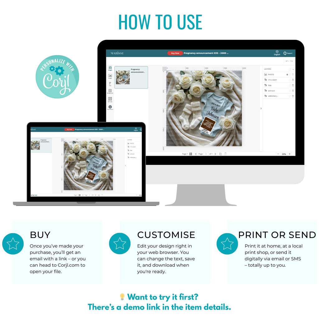 Baby Boy Pregnancy Announcement: Social Media Reveal Template (Digital Download