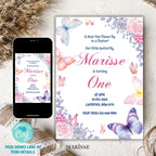 Butterfly 1st Birthday Invitation Girl | Editable Template | Flutter By Invite | Digital Download | Pink Floral Party Printable