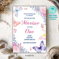 Butterfly 1st Birthday Invitation Girl | Editable Template | Flutter By Invite | Digital Download | Pink Floral Party Printable