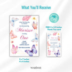 Butterfly Birthday Invitation Girl | Spring Floral Garden Party Invite | Editable Template | 1st Birthday Digital Download Printable