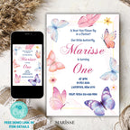 Butterfly Birthday Invitation Girl | Spring Floral Garden Party Invite | Editable Template | 1st Birthday Digital Download Printable