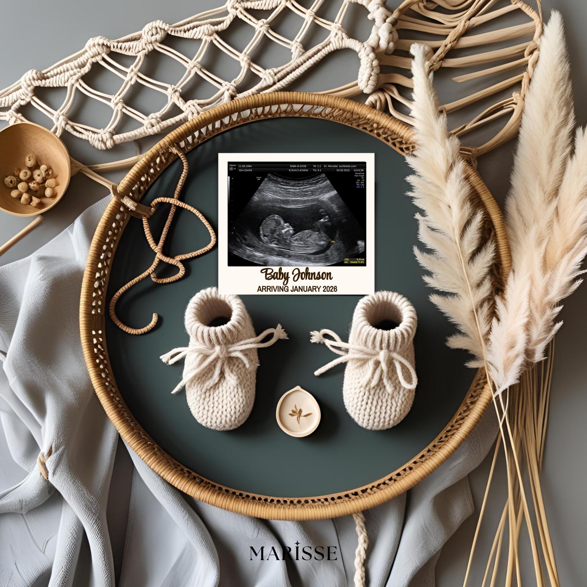 Boho Pregnancy Announcement Template | Editable Digital Baby Reveal Card | Minimal Elegant Gender Neutral Social Media Baby News