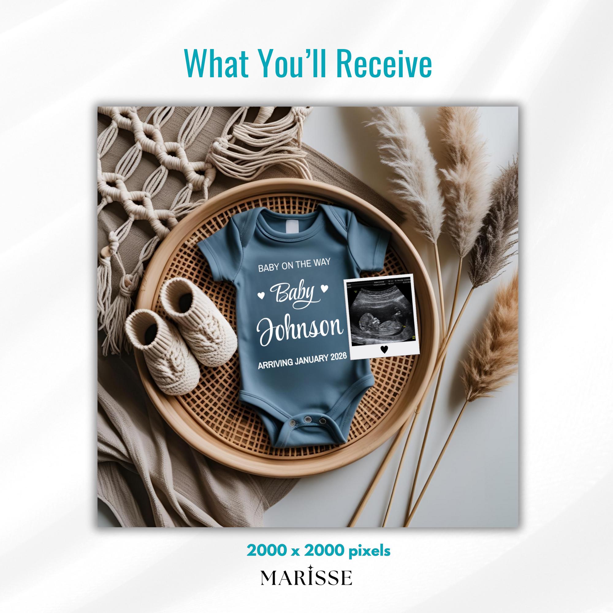 Baby Boy Pregnancy Announcement Template | Editable Digital Baby Reveal | Boho Minimal Gender Neutral Baby News | Social Media Card
