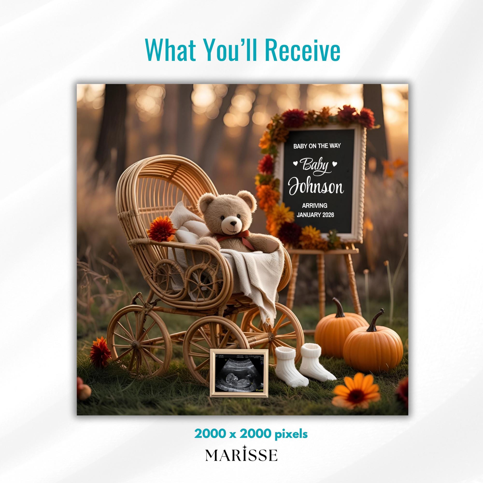Fall Pregnancy Announcement Template Boho Editable Digital Baby Reveal Autumn Gender Neutral Baby News Social Media Card