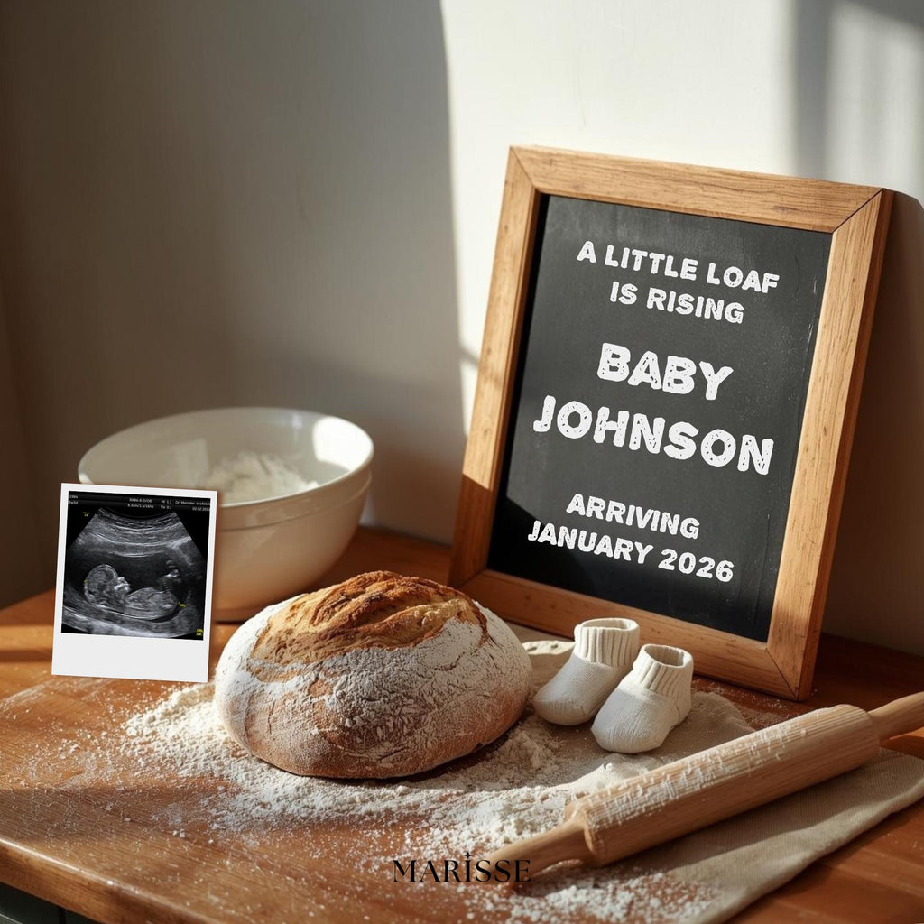 Rustic Sourdough Baby Reveal: Baking Theme Pregnancy Announcement (Digital Download)