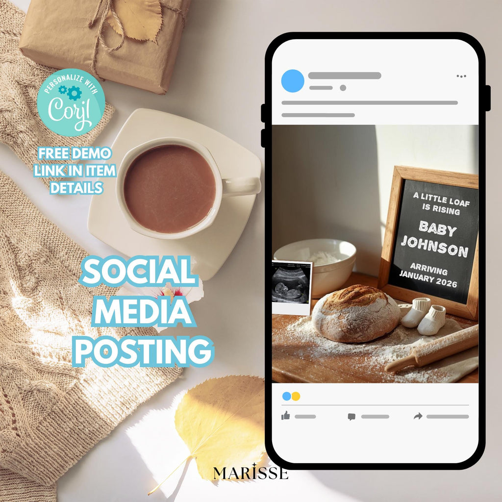 Rustic Sourdough Baby Reveal: Baking Theme Pregnancy Announcement (Digital Download)