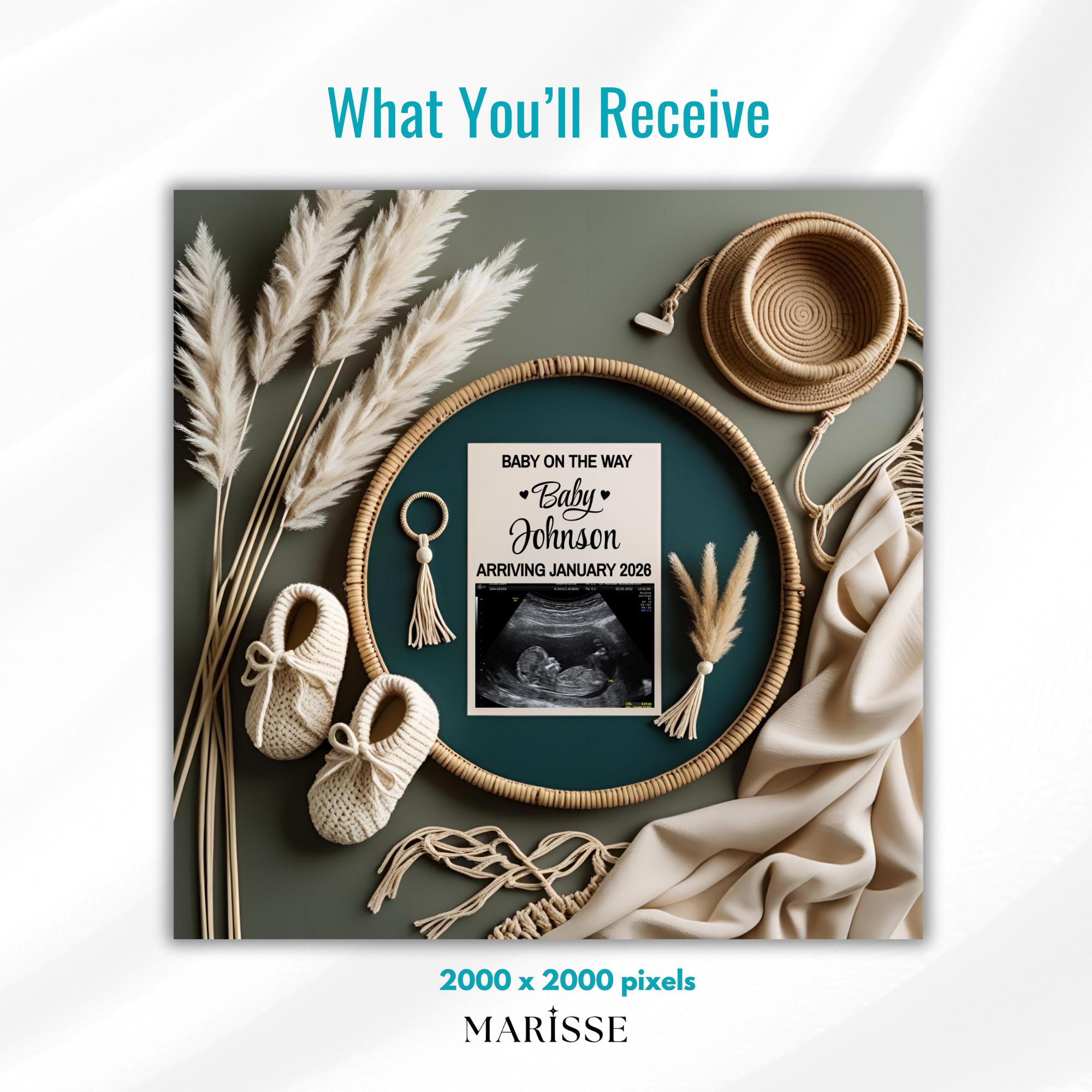 Boho Pregnancy Announcement Template | Editable Digital Baby Reveal Card | Neutral Gender Baby News Social Media Post