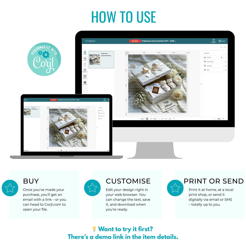 Pregnancy Announcement Box Template: Baby Reveal, Ultrasound Keepsake (Digital Download)