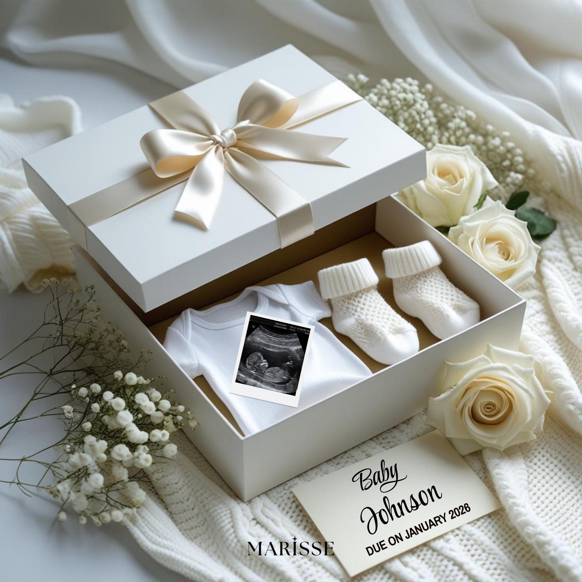 Pregnancy Announcement Box Template: Baby Reveal, Ultrasound Keepsake (Digital Download)