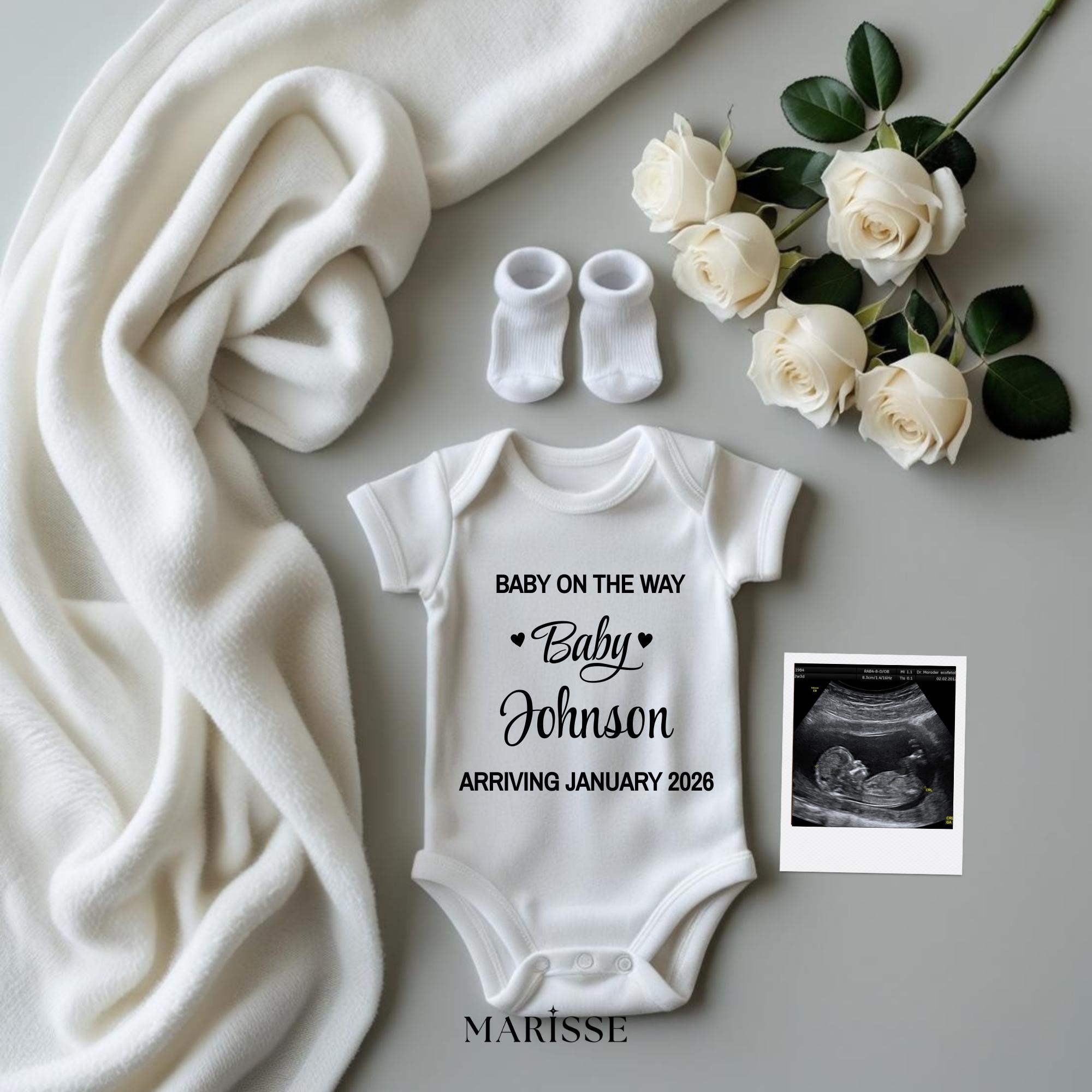 Baby On The Way Pregnancy Announcement Template | Modern Minimalist Baby Reveal | Editable Digital Download | Social Media Announcement