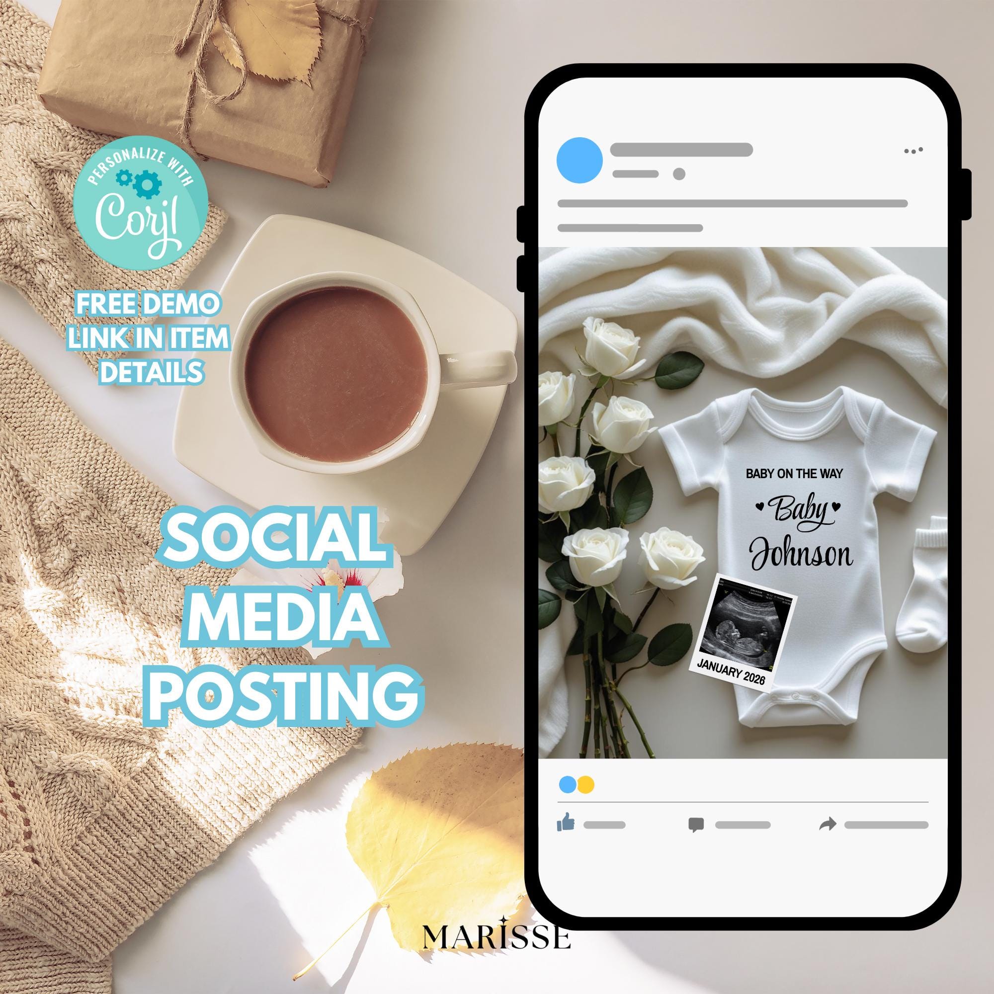 Pregnancy Announcement Template | Baby On The Way Baby Announcement | Neutral Minimalist Editable Digital Download | Social Media Post