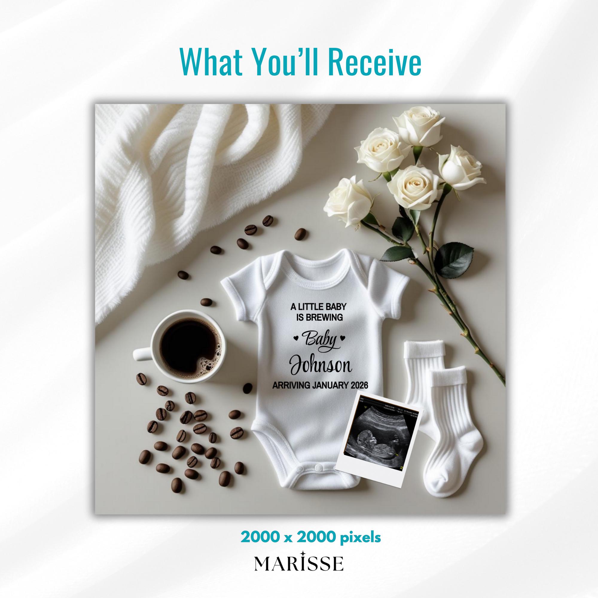 Boho Coffee Pregnancy Announcement Template | A Little Baby Is Brewing Baby Reveal | Editable Digital Download | Social Media Announcement