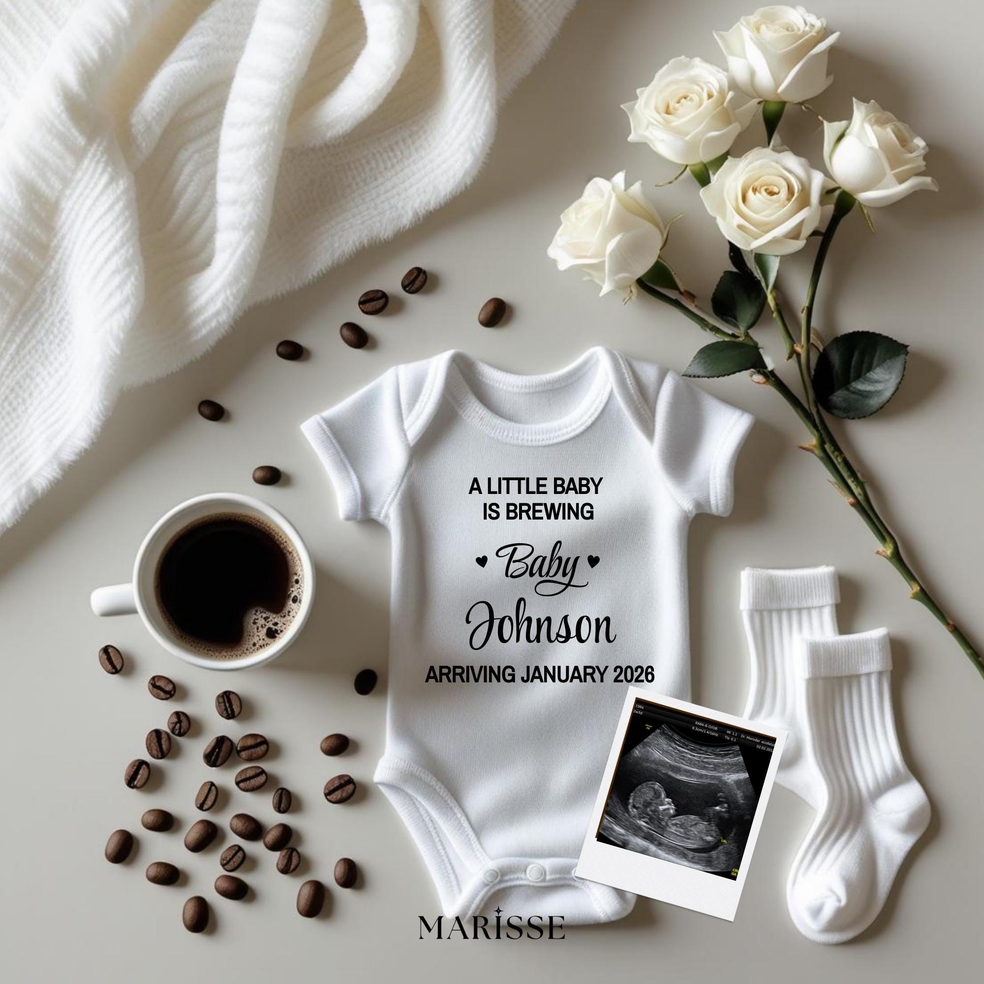 Boho Coffee Pregnancy Announcement Template | A Little Baby Is Brewing Baby Reveal | Editable Digital Download | Social Media Announcement