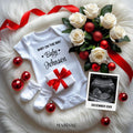 Christmas Pregnancy Announcement Template | White Roses Baby Onesie Holiday Reveal | Digital Christmas Baby Announcement Keepsake